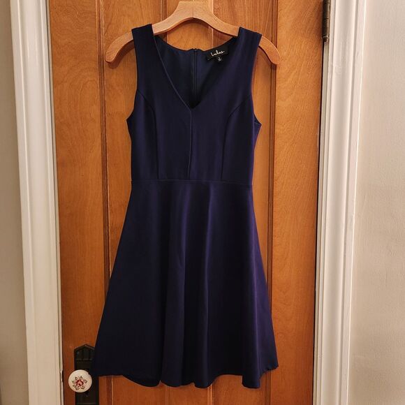 Lulu's "Bon Appetit" Sapphire Blue Fit & Flare Sleeveless Skater Mini Dress Sz S - Picture 5 of 12